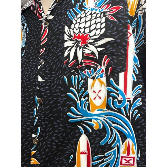 Original Mens Hawaiian Vintage Black Floral Button Up Camp Shirt Medium Pocket - Picture 5 of 7